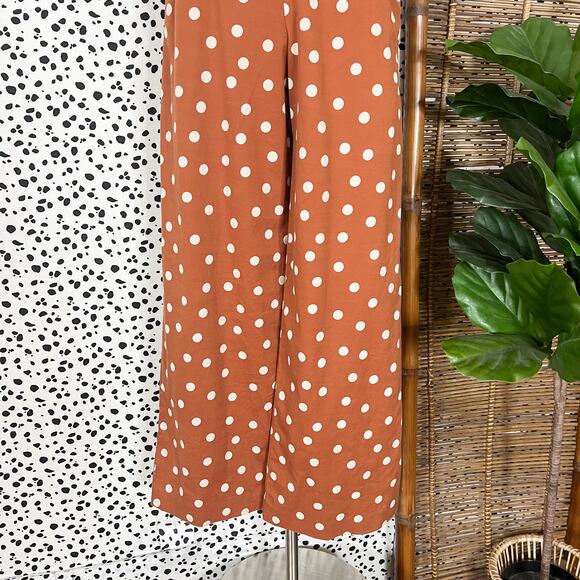 Anthropologie | Maeve Rust Orange Polka Dot White Ruffle Wide Leg Jumpsuit 8 EUC - Picture 4 of 13